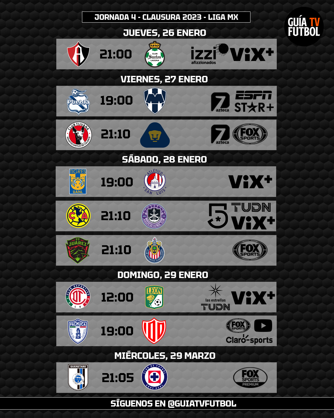 Jornada Liga MX Clausura Fútbol En Vivo México Guía TV Liga MX